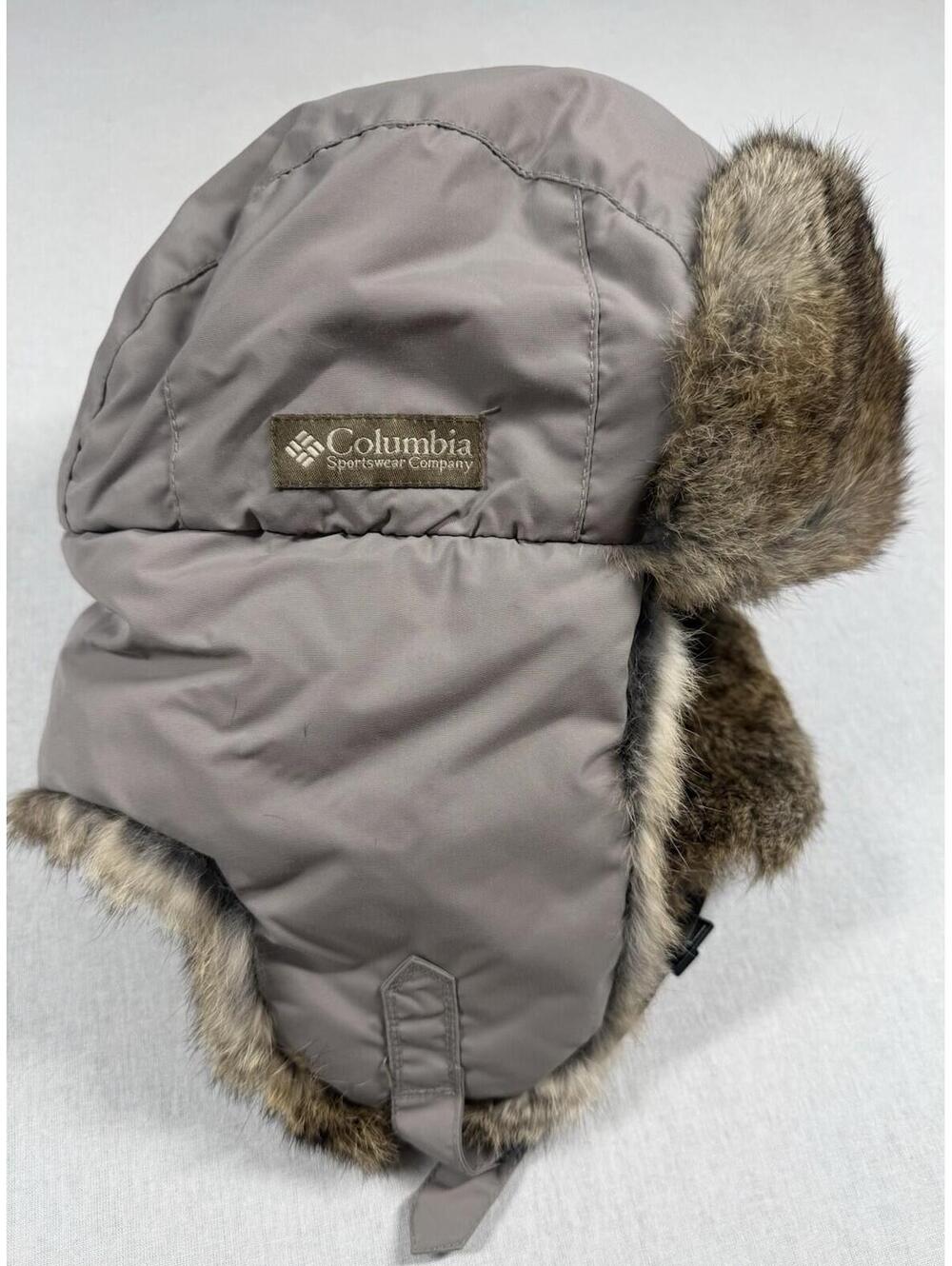 Columbia Trapper Bomber‎ Rabbit Fur Hat Sz L/XL Gray Ear Flaps Outdoor Hiking